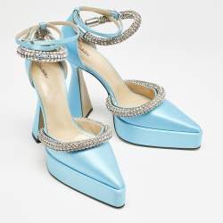 Mach & Mach Blue Satin Crystal Embellished Kimberly Platform Pumps Size 39