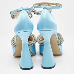 Mach & Mach Blue Satin Crystal Embellished Kimberly Platform Pumps Size 39