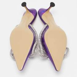 Mach & Mach Purple Iridescent Leather Crystal Embellished Double Bow Mules Size 37