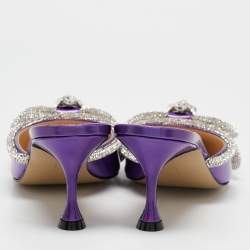 Mach & Mach Purple Iridescent Leather Crystal Embellished Double Bow Mules Size 37