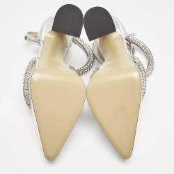 Pre Owned Mach & Mach Silver Iridescent PVC Crystal Embellished Kimberly Platform Pumps Size 36