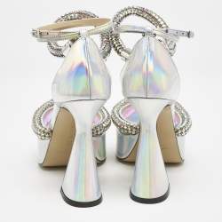Pre Owned Mach & Mach Silver Iridescent PVC Crystal Embellished Kimberly Platform Pumps Size 36