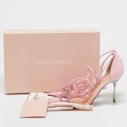 Mach & Mach Pink Leather and PVC Crystal Embellished Bow Ankle Tie Pumps Size 39.5