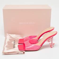 Mach & Mach Neon Pink PVC Crystal Embellished Star Slide Sandals Size 40