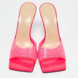 Mach & Mach Neon Pink PVC Crystal Embellished Star Slide Sandals Size 40