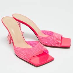 Mach & Mach Neon Pink PVC Crystal Embellished Star Slide Sandals Size 40
