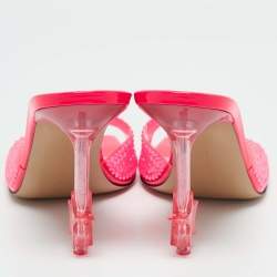 Mach & Mach Neon Pink PVC Crystal Embellished Star Slide Sandals Size 40