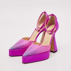 Mach & Mach Pink Satin Galaxy Crystalized Platform Pumps Size 38