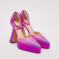 Mach & Mach Pink Satin Galaxy Crystalized Platform Pumps Size 38