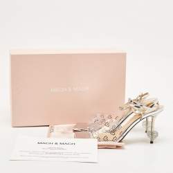 Mach & Mach Transparent PVC Crystal Embellished Hearts Ankle Strap Sandals Size 39.5