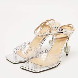 Mach & Mach Transparent PVC Crystal Embellished Hearts Ankle Strap Sandals Size 39.5