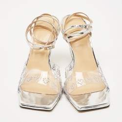 Mach & Mach Transparent PVC Crystal Embellished Hearts Ankle Strap Sandals Size 39.5