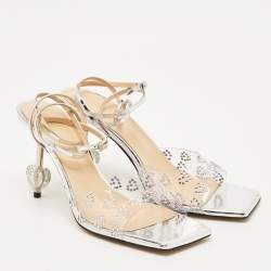 Mach & Mach Transparent PVC Crystal Embellished Hearts Ankle Strap Sandals Size 39.5