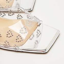Mach & Mach Transparent PVC Crystal Embellished Hearts Ankle Strap Sandals Size 39.5
