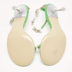 Mach & Mach Green Patent Leather and PVC Floating Crystal Bow Sandals Size 36.5