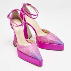 Mach & Mach Pink Satin Galaxy Crystalized Platform Pumps Size 38