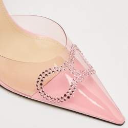 Mach & Mach Pink Leather and PVC Crystal Embellished Bow Ankle Tie Pumps Size 39