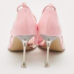 Mach & Mach Pink Leather and PVC Crystal Embellished Bow Ankle Tie Pumps Size 39