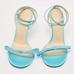 Mach & Mach Blue Satin and PVC French Bow Sandals Size 38