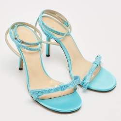 Mach & Mach Blue Satin and PVC French Bow Sandals Size 38
