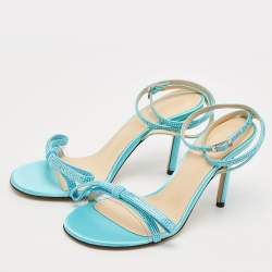 Mach & Mach Blue Satin and PVC French Bow Sandals Size 38