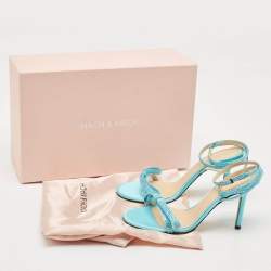 Mach & Mach Blue Satin and PVC French Bow Sandals Size 38