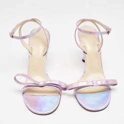 Mach & Mach Purple Iridescent Leather French Bow Sandals Size 39