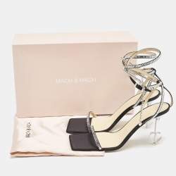 Mach & Mach Black Satin Crystal Embellished Heart Ankle Strap Sandals Size 41