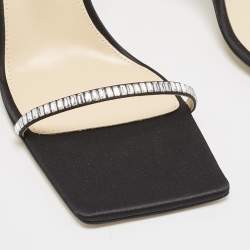 Mach & Mach Black Satin Crystal Embellished Heart Ankle Strap Sandals Size 41