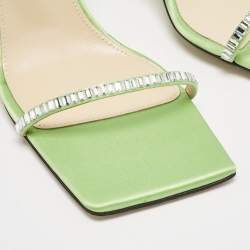 Pre Owned Mach & Mach Green Satin Crystal Embellished Ankle Strap Sandals Size 37.5