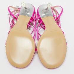Mach & Mach Pink Satin Crystal Bow Camille Sandals Size 38.5