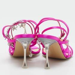 Mach & Mach Pink Satin Crystal Bow Camille Sandals Size 38.5