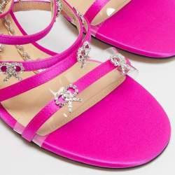 Mach & Mach Pink Satin Crystal Bow Camille Sandals Size 38.5