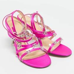 Mach & Mach Pink Satin Crystal Bow Camille Sandals Size 38.5