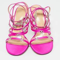 Mach & Mach Pink Satin Crystal Bow Camille Sandals Size 38.5