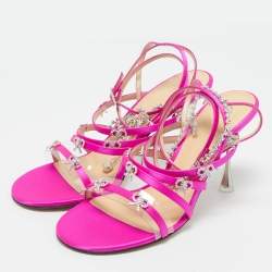 Mach & Mach Pink Satin Crystal Bow Camille Sandals Size 38.5