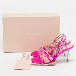 Mach & Mach Pink Satin Crystal Bow Camille Sandals Size 38.5