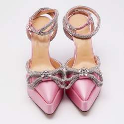 Mach & Mach Pink Satin Crystal Embellished Double Bow Platform Pumps Size 38.5