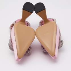 Mach & Mach Pink Satin Crystal Embellished Double Bow Platform Pumps Size 38.5