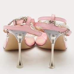 Mach & Mach Pink PVC Crystal Embellished Matilda Ankle Strap Pumps Size 39.5