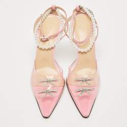 Mach & Mach Pink PVC Crystal Embellished Matilda Ankle Strap Pumps Size 39.5