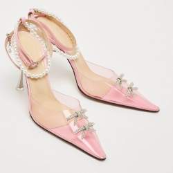 Mach & Mach Pink PVC Crystal Embellished Matilda Ankle Strap Pumps Size 39.5
