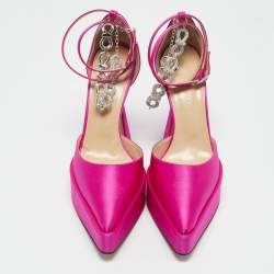 Mach & Mach Pink Satin Crystals Bow Chain Pumps Size 37.5