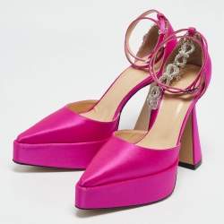 Mach & Mach Pink Satin Crystals Bow Chain Pumps Size 37.5