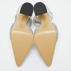 Mach & Mach Silver Iridescent PVC Crystal Embellished Kimberly Platform Pumps Size 38