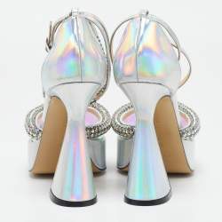 Mach & Mach Silver Iridescent PVC Crystal Embellished Kimberly Platform Pumps Size 38