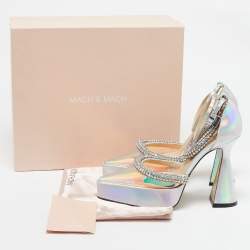 Mach & Mach Silver Iridescent PVC Crystal Embellished Kimberly Platform Pumps Size 38