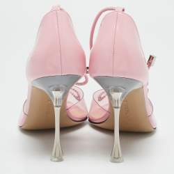 Mach & Mach Pink Leather and PVC Crystal Embellished Bow Ankle Wrap Sandals Size 40.5
