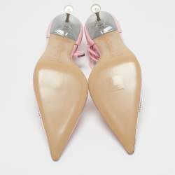 Mach & Mach Pink Leather and PVC Crystal Embellished Bow Ankle Wrap Sandals Size 40.5