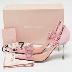Mach & Mach Pink Leather and PVC Crystal Embellished Bow Ankle Wrap Sandals Size 40.5